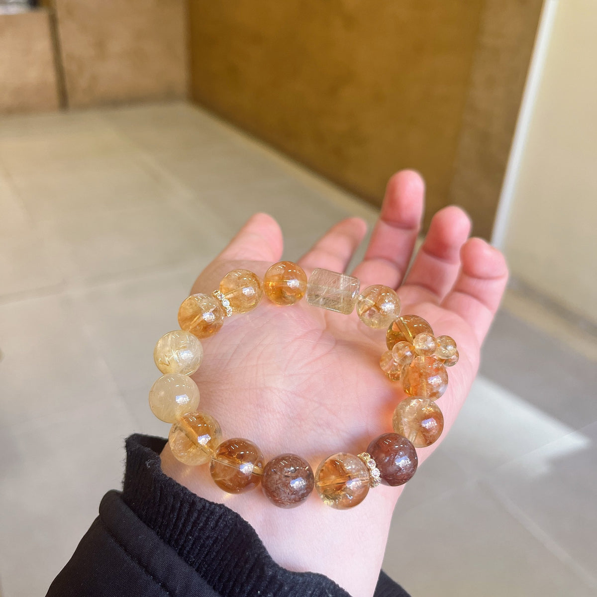 Natural Rutilated Quartz & Citrine Bracelet| Approx. 12mm Beads| Solar Plexus Chakra Inspired| Wu Xing Earth & Metal Energy| Wealth & Confidence Gift